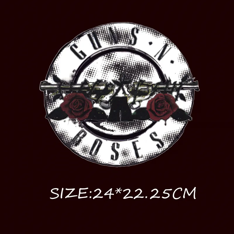 Punk Guns N Roses Skull Iron On Embroidery Patches Biker Stickers Clothes Embroidery Jacket Dress Bag T-shirt Patch Applique