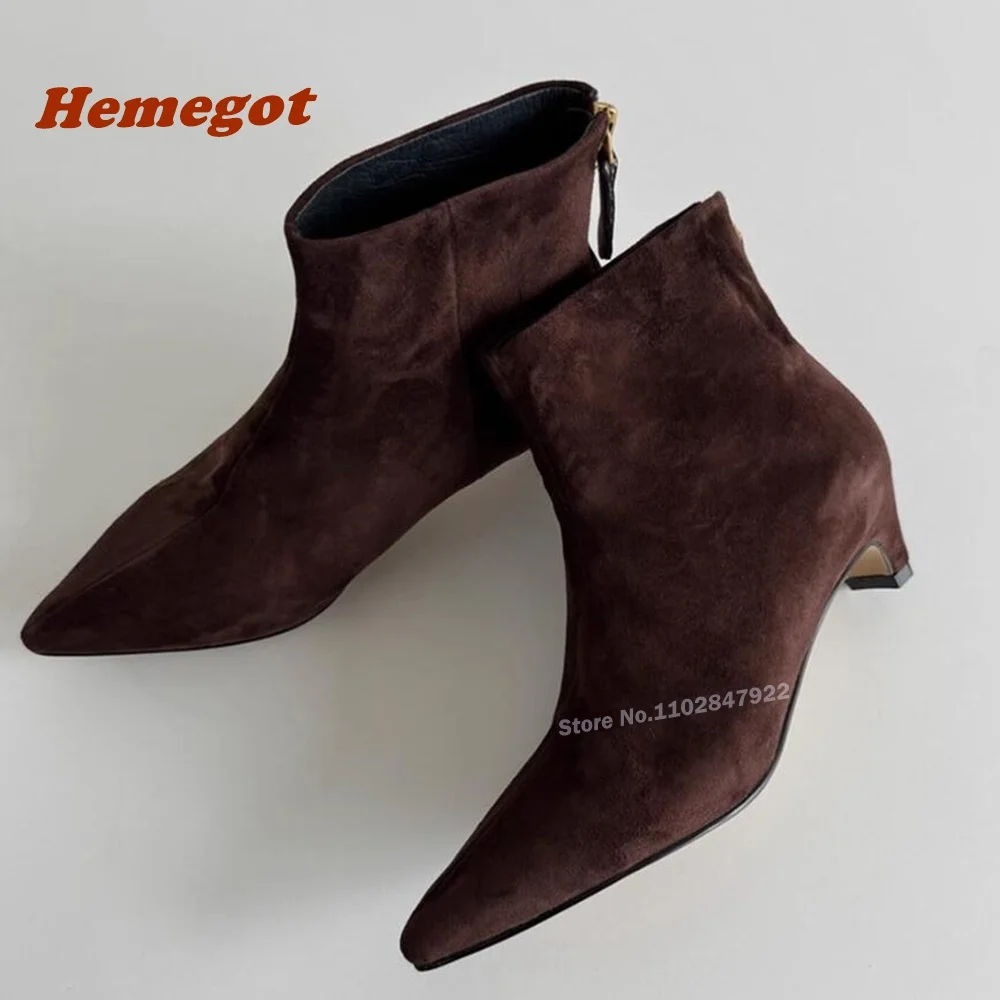 

Suede Kitten Heels Ankle Boots Back Zipper Pointy Square Toe Retro Women's Boots Winter Solid Thin Shoes Runway Black Brown