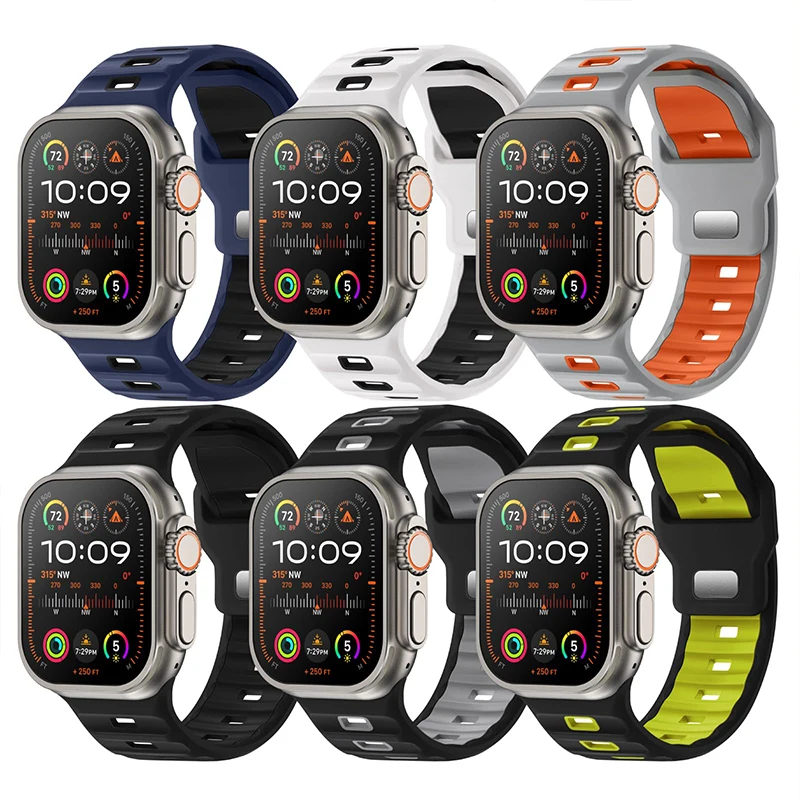 Sport Band For Apple Watch Ultra 2 Strap 49mm 45mm 40mm 44mm 42mm 41mm 44 46mm Silicone Bracelet iWatch Series 9 8 7 6 SE 5 4 10