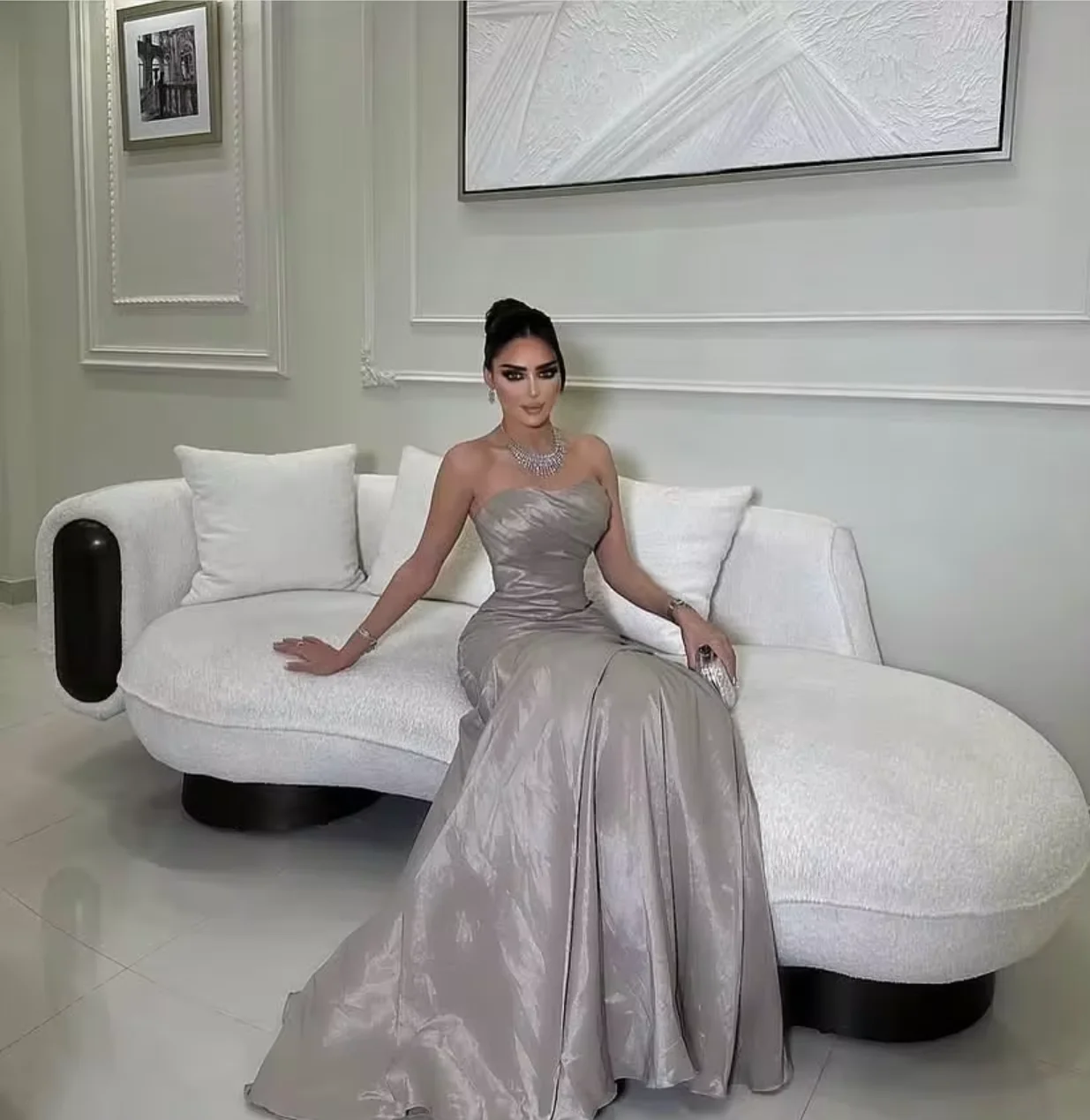 Aangepaste zeemeermin mouwloze galajurken strapless geplooide vloerlengte formele gelegenheid feestjurk avondjurken