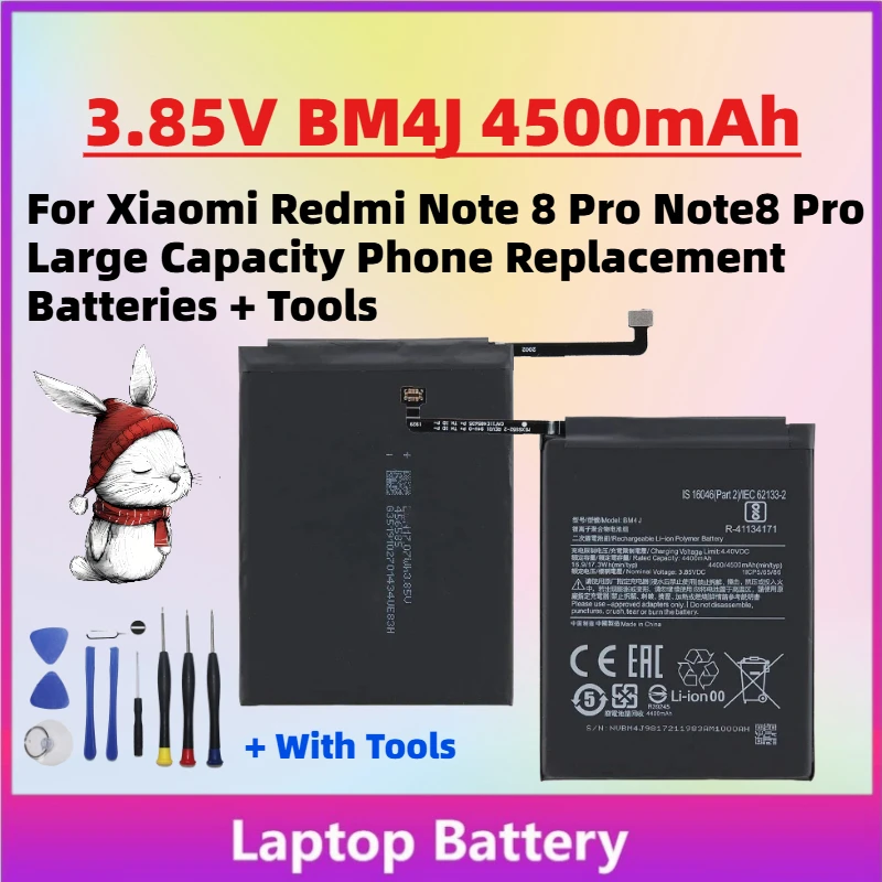 

In Stock New 3.85V BM4J 4500mAh Battery For Xiaomi Redmi Note 8 Pro Note8 Pro Large Capacity Phone Replacement Batteries + Tools