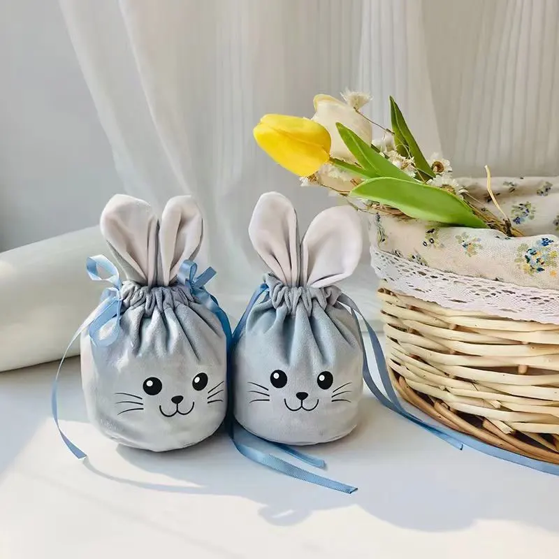 Bolsas de conejo bonitas, embalaje de regalo de conejito, bolsas de dulces de Chocolate de terciopelo para el Día de San Valentín, bolsas de regalo