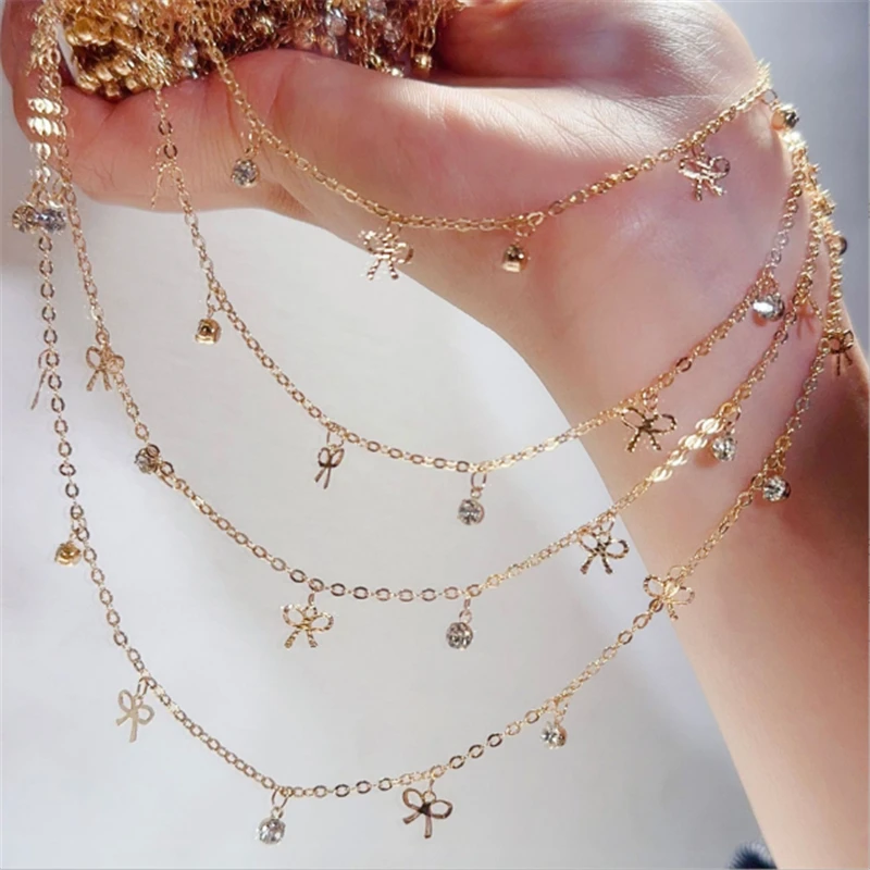

10 Meters/Lot New Fashion Crystal Beads knotbow Link Chains for DIY Necklace Garment Tassel Chain Jewelry Findings Accessories