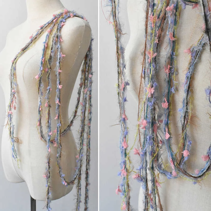 100cm Soft Plush Yarn Ribbon Frayed Lace Trim DIY Wedding Dress Clothing Decoration Weaving Craft Handmade Material