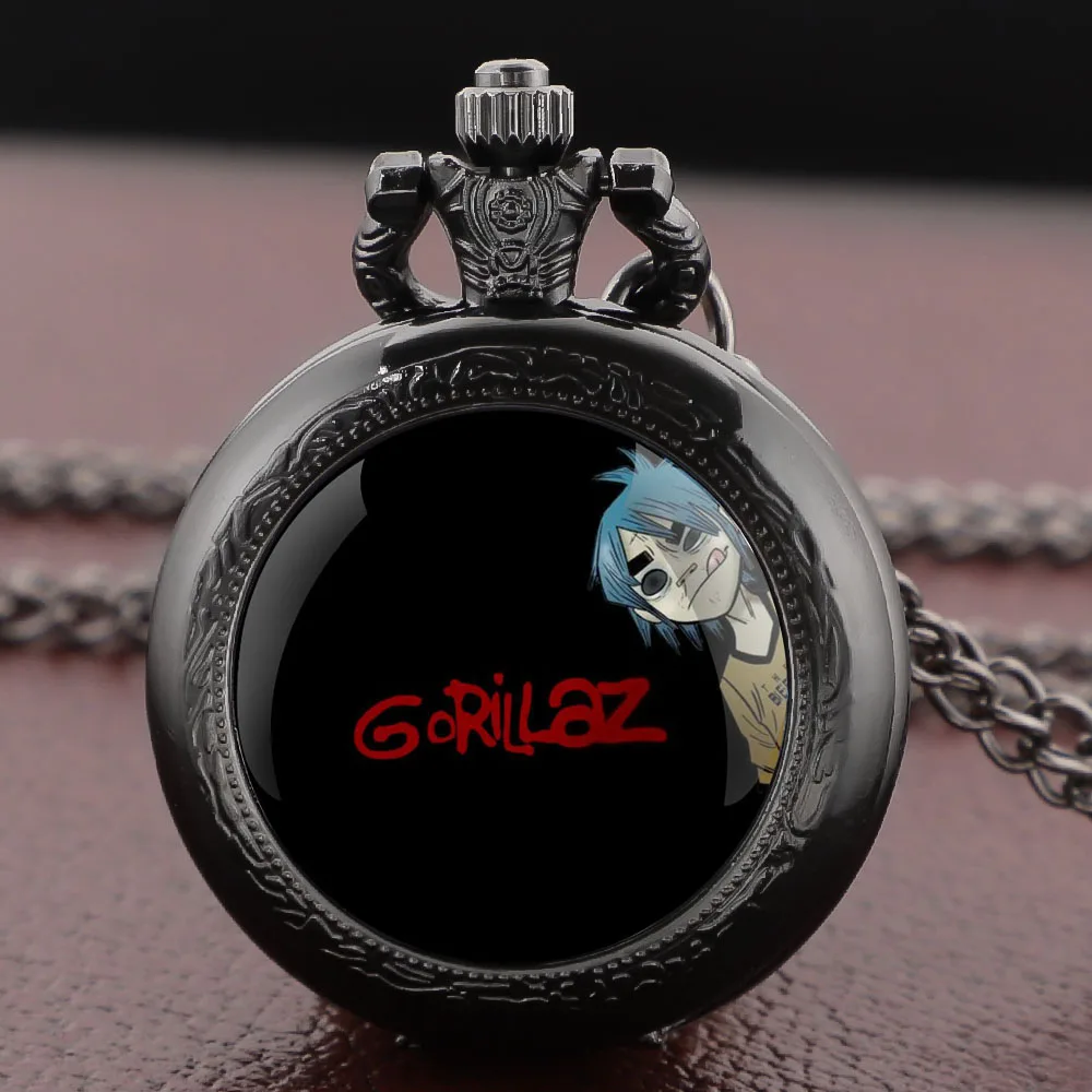 

Singer Gorillaz Band Design Стеклянный купол Кварцевые карманные часы с цепочкой и подвеской Часы Мужчины Женщины Подарки Relogio De Bolso