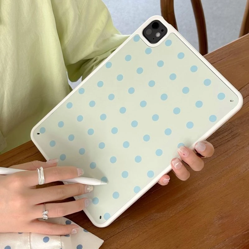 Cute Blue Polka Dot Tablet Case For iPad Pro 11 12.9 13 A16 M2 M4 M3 M5 Shell 8.3 9.7 5/6/7/8/9/10/11th Mini Air 3 4 5 6 7 Cover