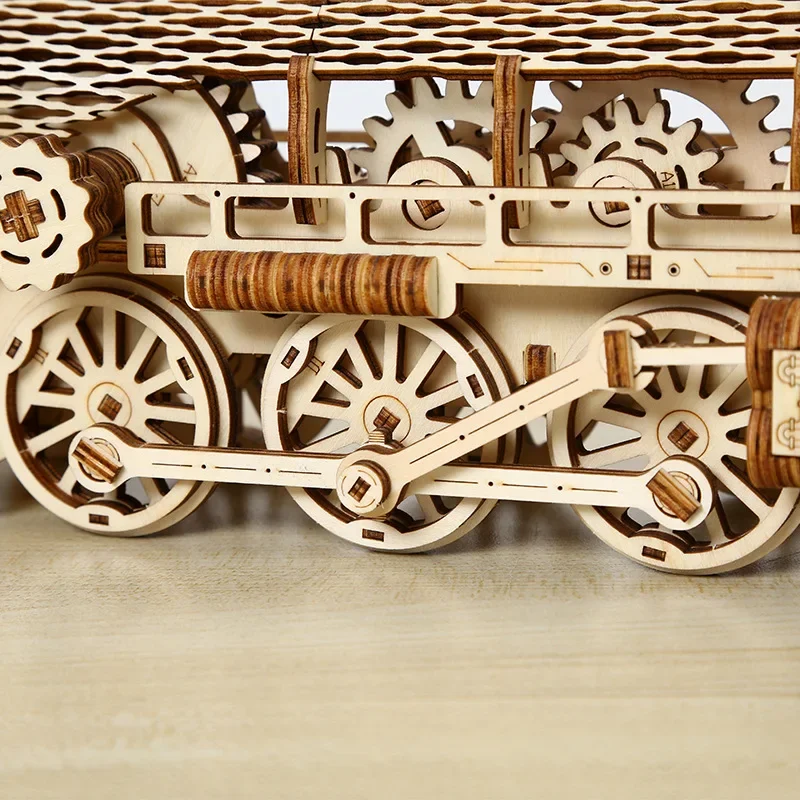 3d Puzzle Wood Gear Steam Train Model Building Wood Kits DIY Assembly Jigsaw Toy Gift for Kids Adults Collection