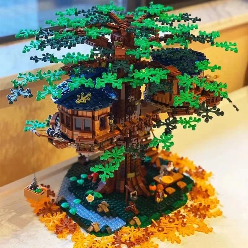 Наборы MOC, большой дом на дереве, два цвета, листья, самыеgest, строительные блоки, совместимые кирпичи, наборы «сделай сам», игрушки, рождественские подарки 21318