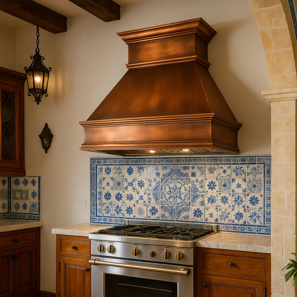 Electric Deluxe Island Kitchen Range Hood App Control 15-17m/min Exhaust Copper Furnace Top Fan Chimney Vent Cover