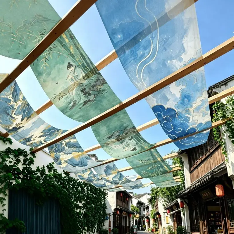 VIKAMA Ceiling Decoration Canopy Hanging Fabric Chinese Dragon Cloud Silk Restaurant Bar Cafe Home Decor