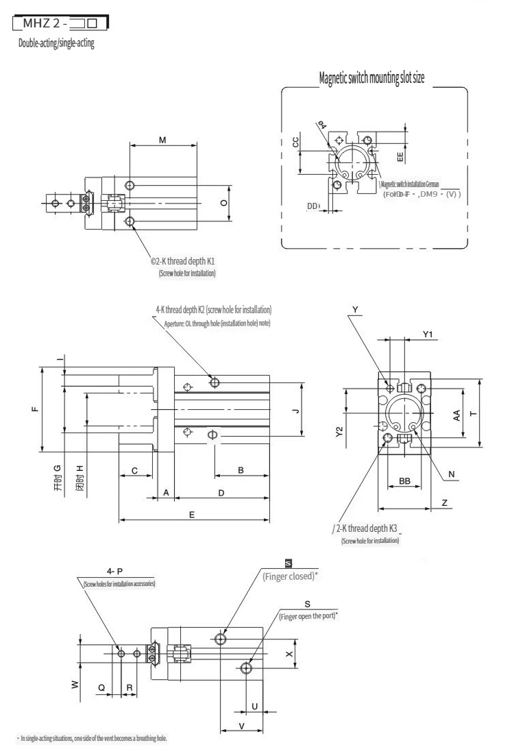 Pneumatischer Greiferfinger-Luftzylinder Parallel Öffnend und Schließend MHZ2/MHZL2 Doppeltwirkend – Detail 9