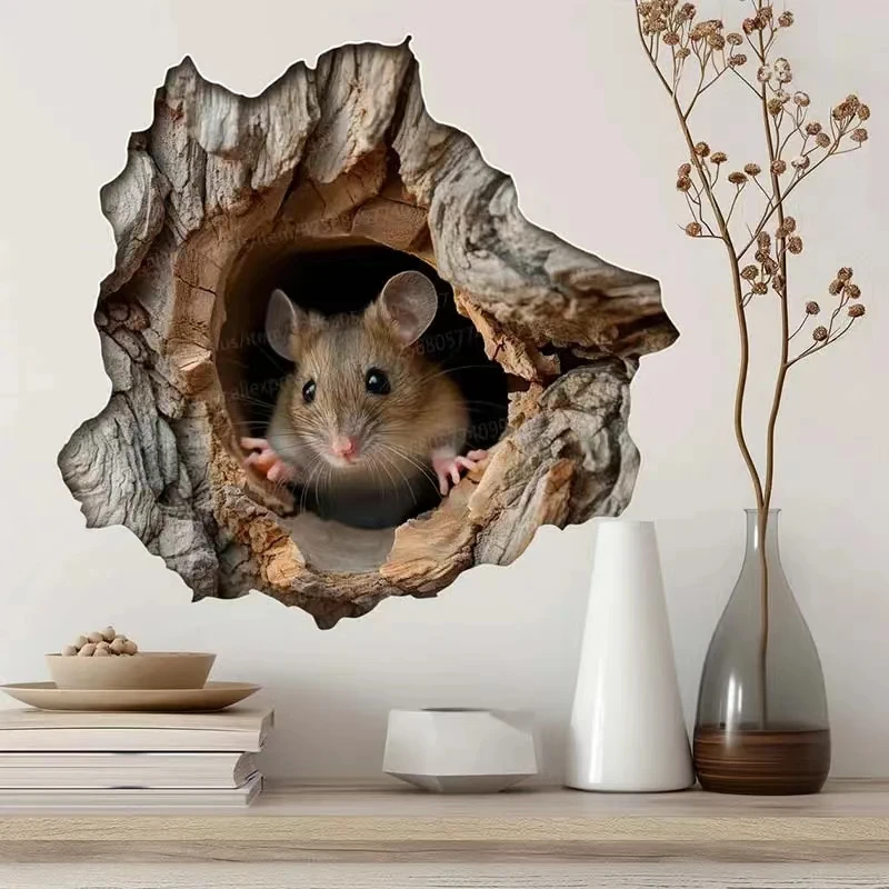 Mouse Peeking Out From Mouse Hole Decal-Rustic Mouse Hole Wall Sticker Home Decor-Kids' Room & Nursery Mouse Sticker