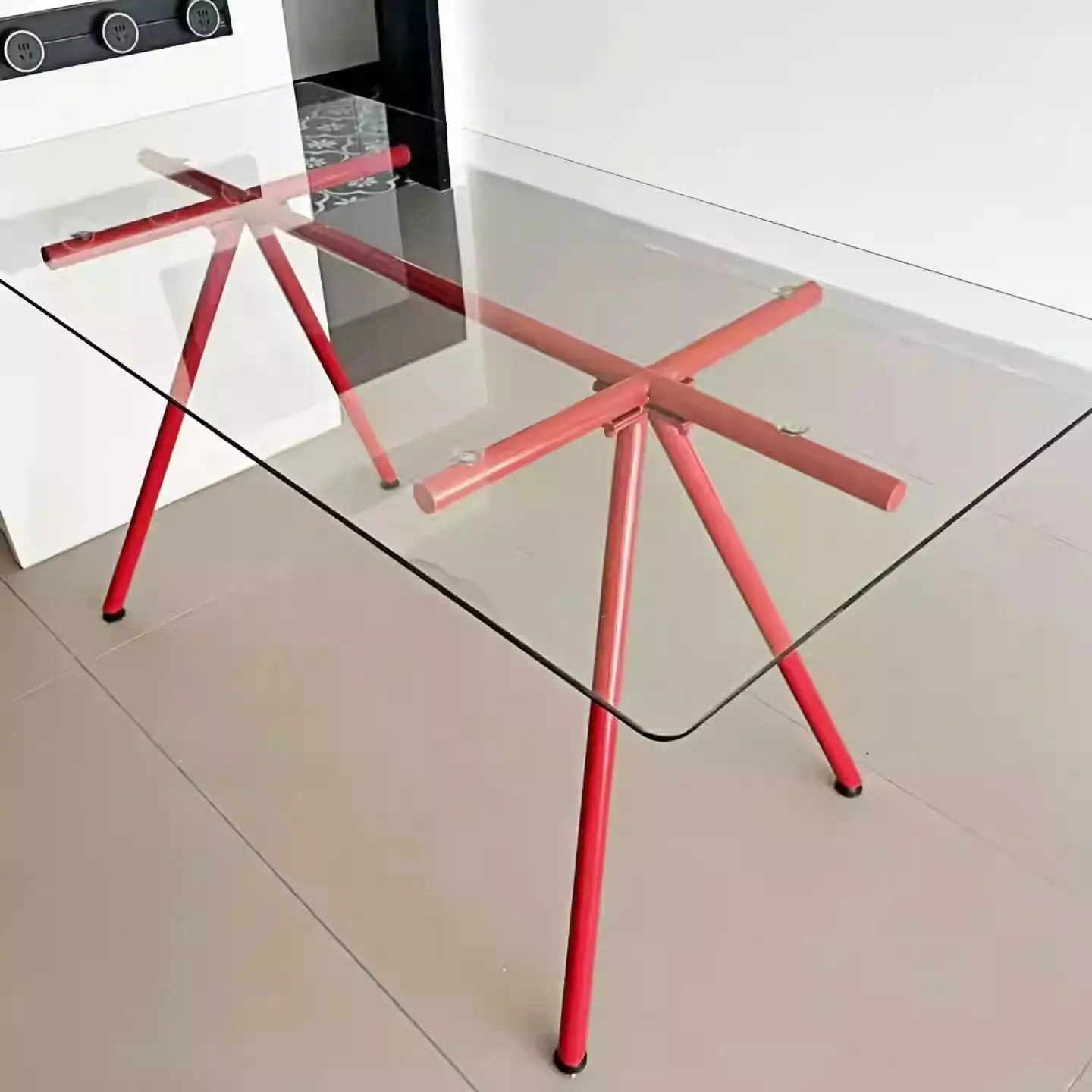 Modern simple tempered glass dining table Italian transparent designer creative workbench desk rectangular computer table