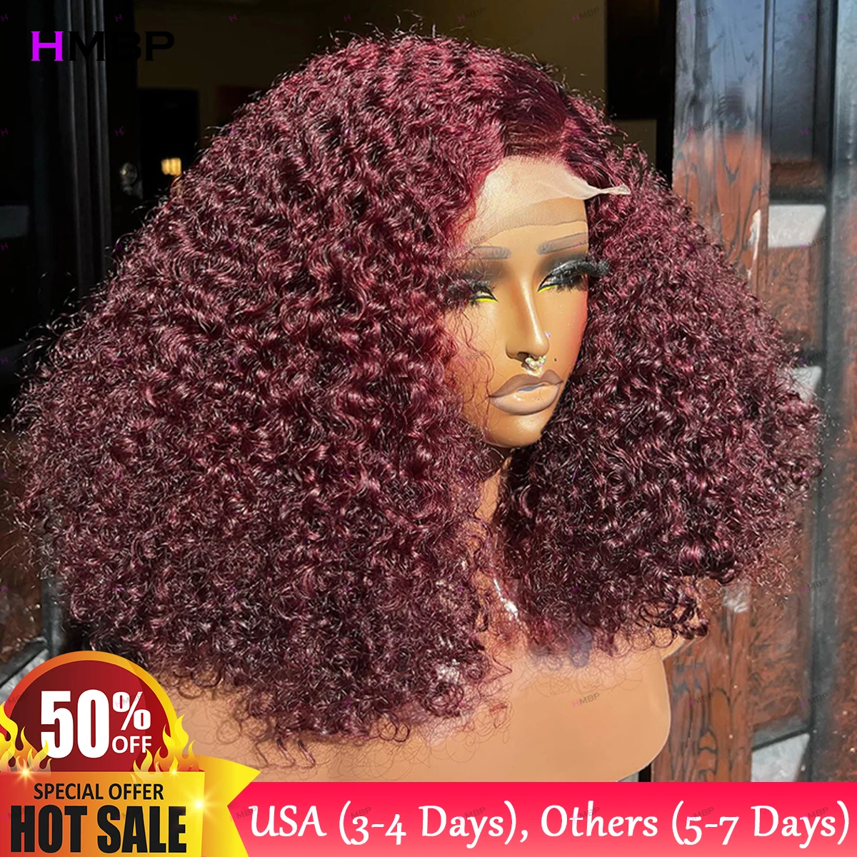 400 Density Glueless Lace Wigs Human Hair Ready To Wear 99J Color Kinky Curly 360/13x6 Hd Lace Frontal Wig Human Hair Preplucked