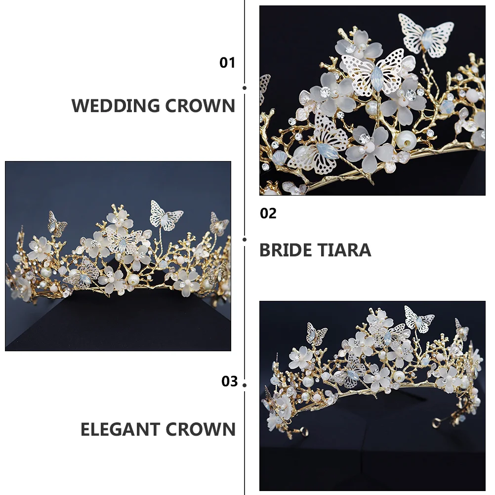 Corona de flores y mariposas, accesorios para el cabello de boda, Tiara, accesorio para fotografía, vestido elegante Miss