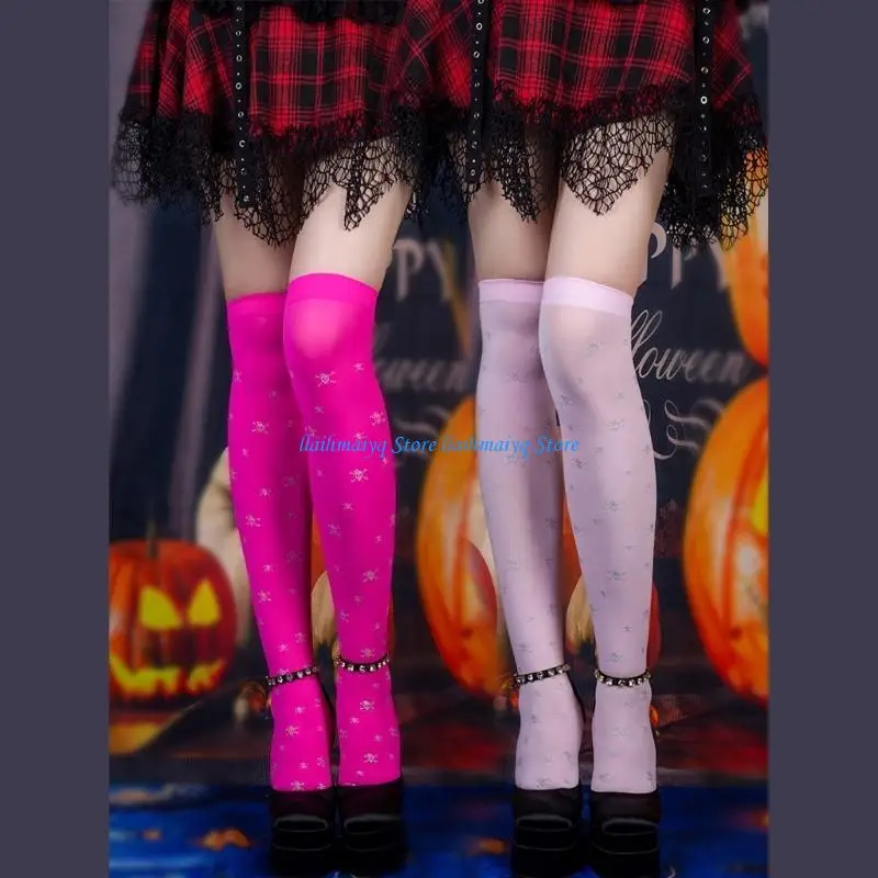 573b Femmes cuisses cuisses Hauts sur le genou High Stockings Japonais Lolitas Skull Print Longues chaussettes minces
