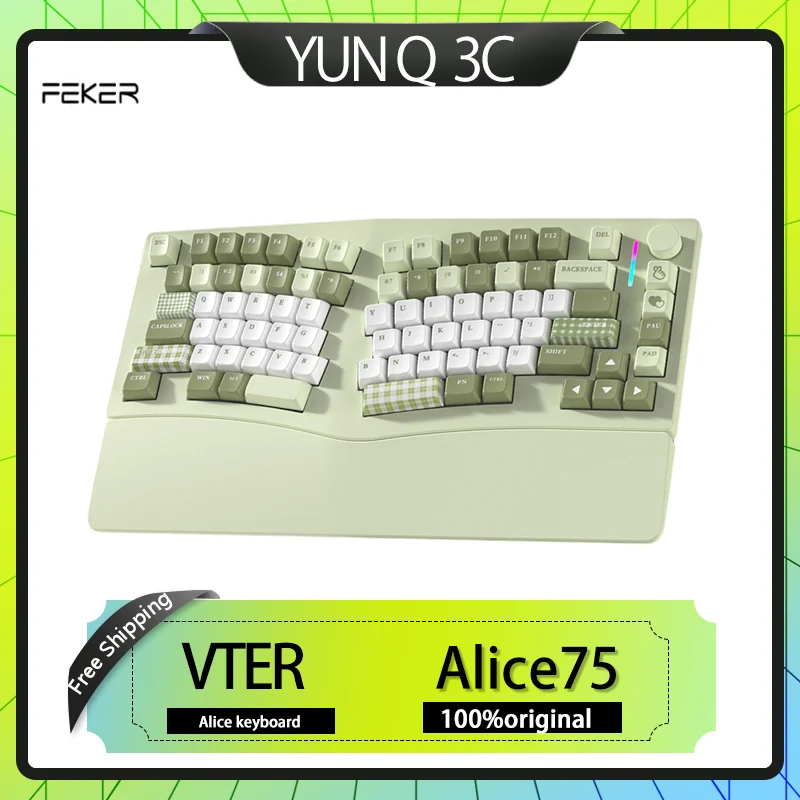 Feker Alice75 Mechanical Keyboard Wireless Dual-Mode Customized Aluminum Alloy Ergonomic 3 ° Slope Office Game Mechanical Keyboa