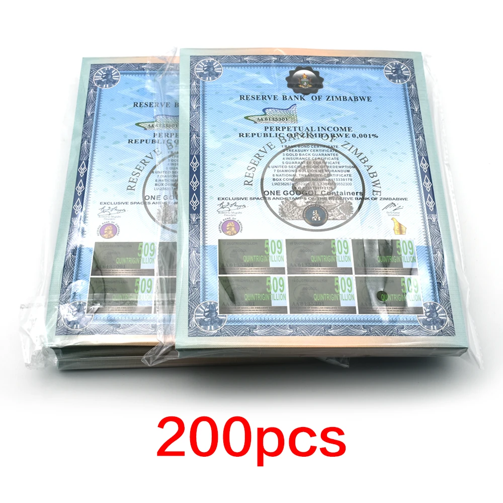 200pcs Zimbabwe One Googol Containers Banknotes 509 Quintrigintillion Paper Notes Art Worth Collection DHL Free Shipping