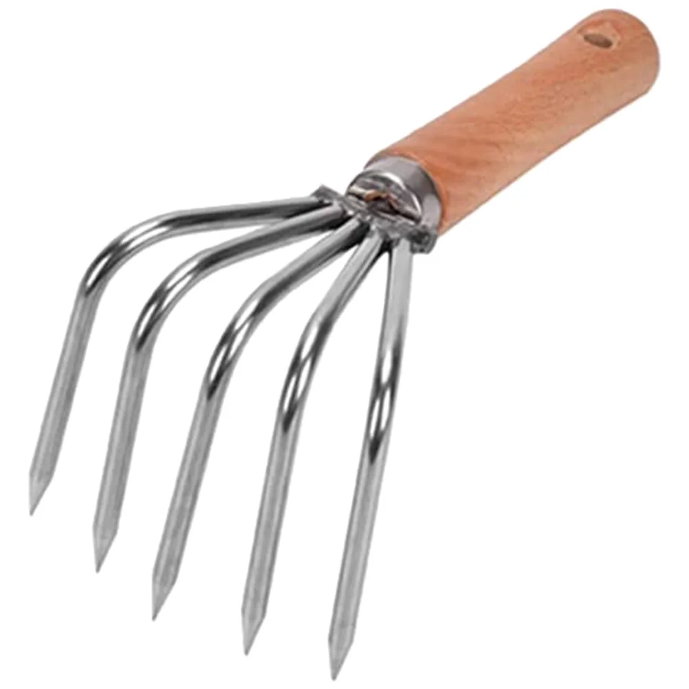 Râteau à creuser coque de plage, manche en bois, acier inoxydable, Durable, 5 griffes, léger, creuser rapide, accessoire de plage, râteau à main