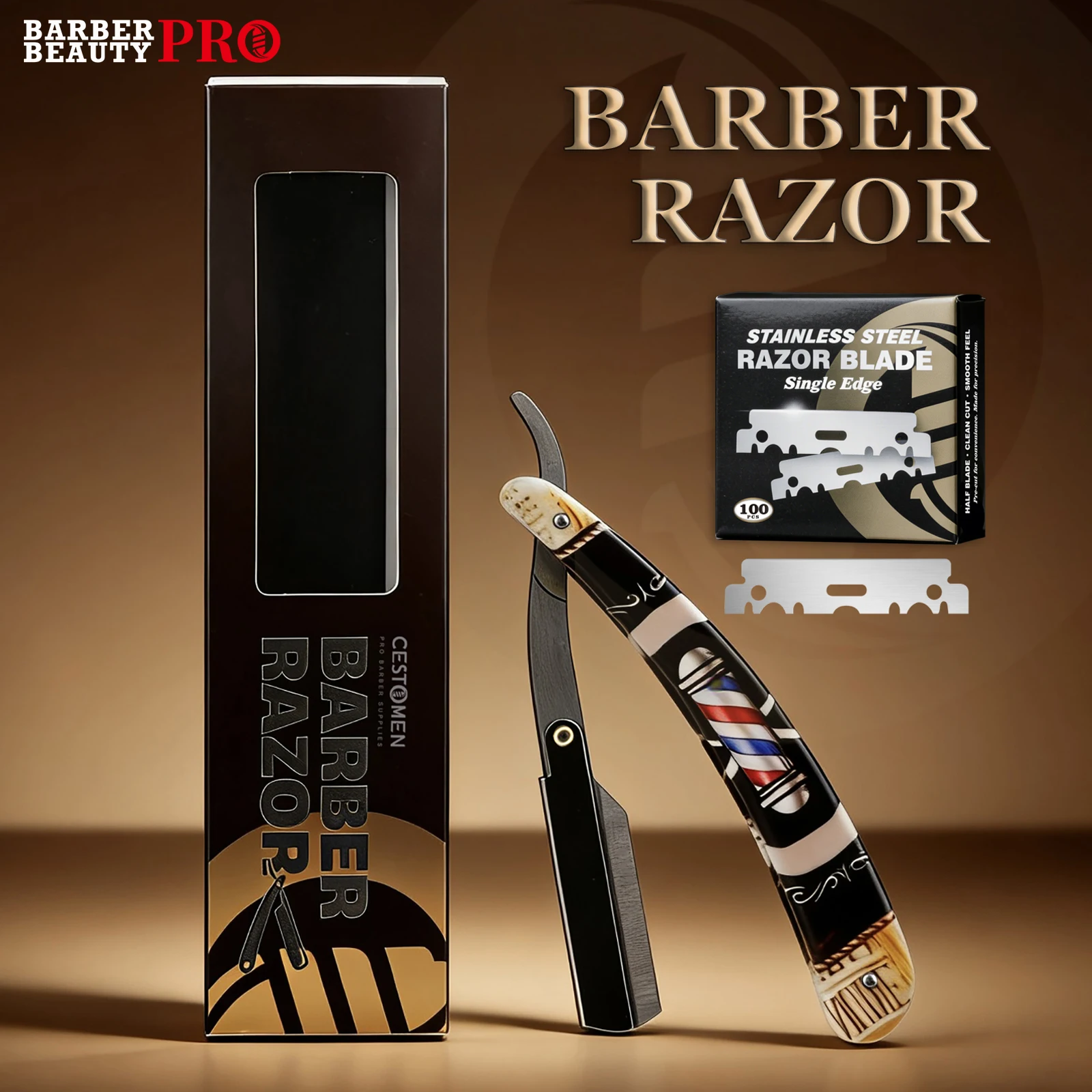 Premium Straight Razor for Men, Professional Barber Razor Vintage Folding Shaving Razor for Beard Trimming, Close Shave