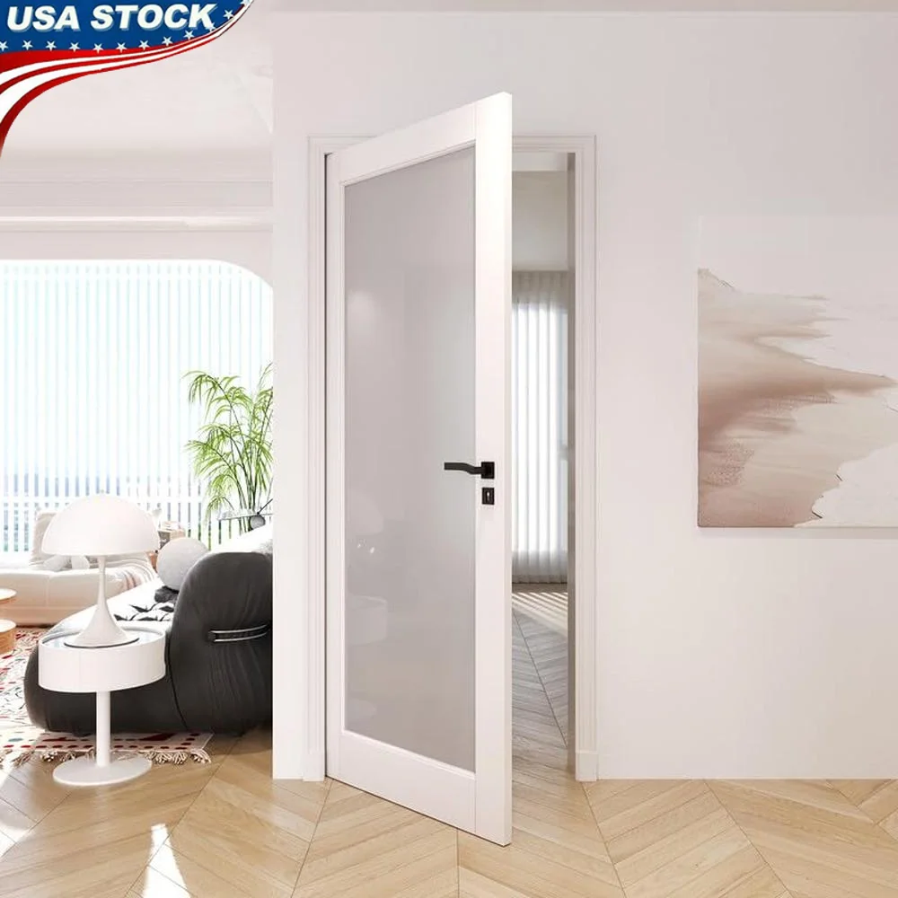 32x80 Tempered Frosted Glass Interior Door Slab Easy Install Without Hardware Required