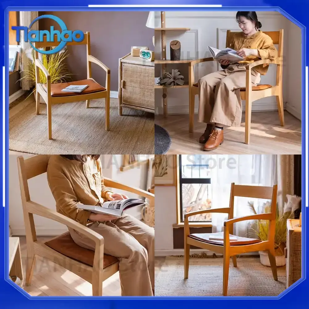 Solid Ash Wood Dining Chair with Backrest and Armrests for Modern Minimalist Art Style Restaurant or Study Room