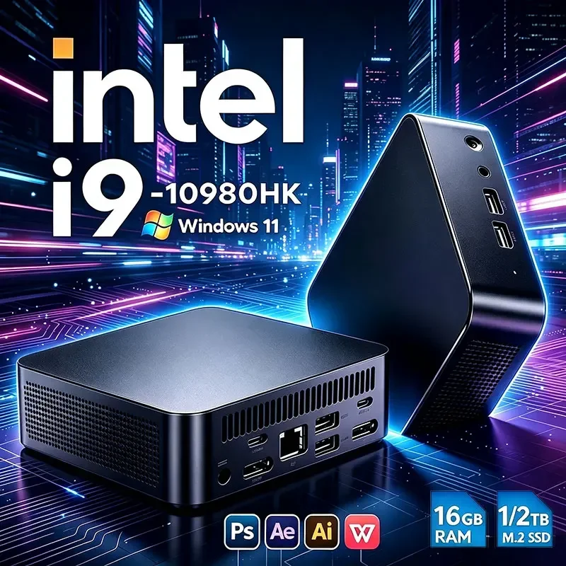 2026 Intel Core I9 10980HK Mini PC Windows 11 16GB 512GB 1TB SSD Portable Gaming Mini PC WiFi6 BT5.2 4K Office Mini Computer PC