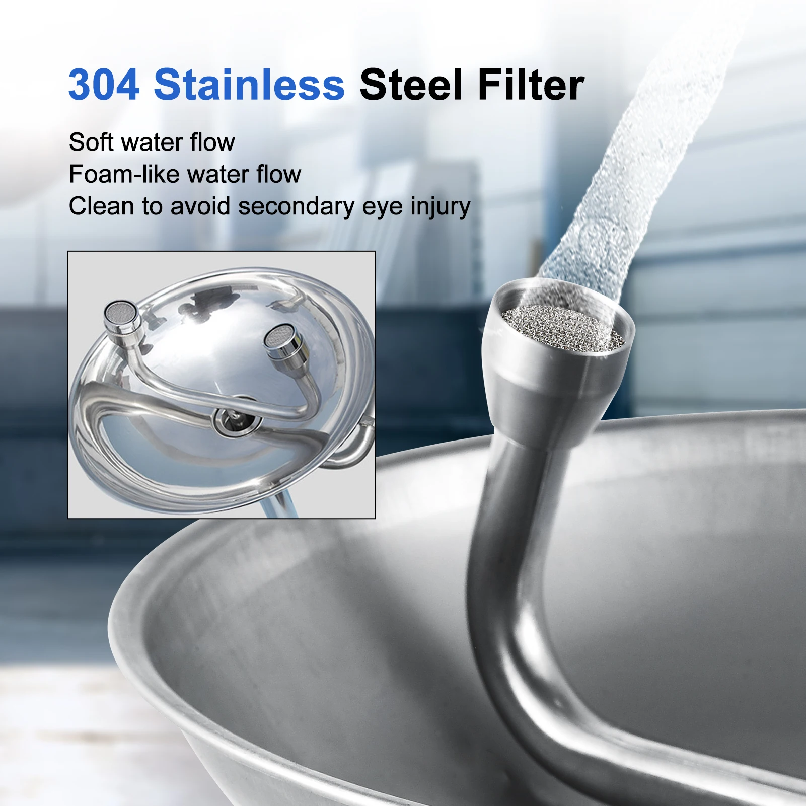 محطة غسيل العين القابلة للتعديل لمعدات غسيل العين المثبتة على الأرض، مجموعة دافق العين، لافتة غسيل العين لمتجر مكان العمل