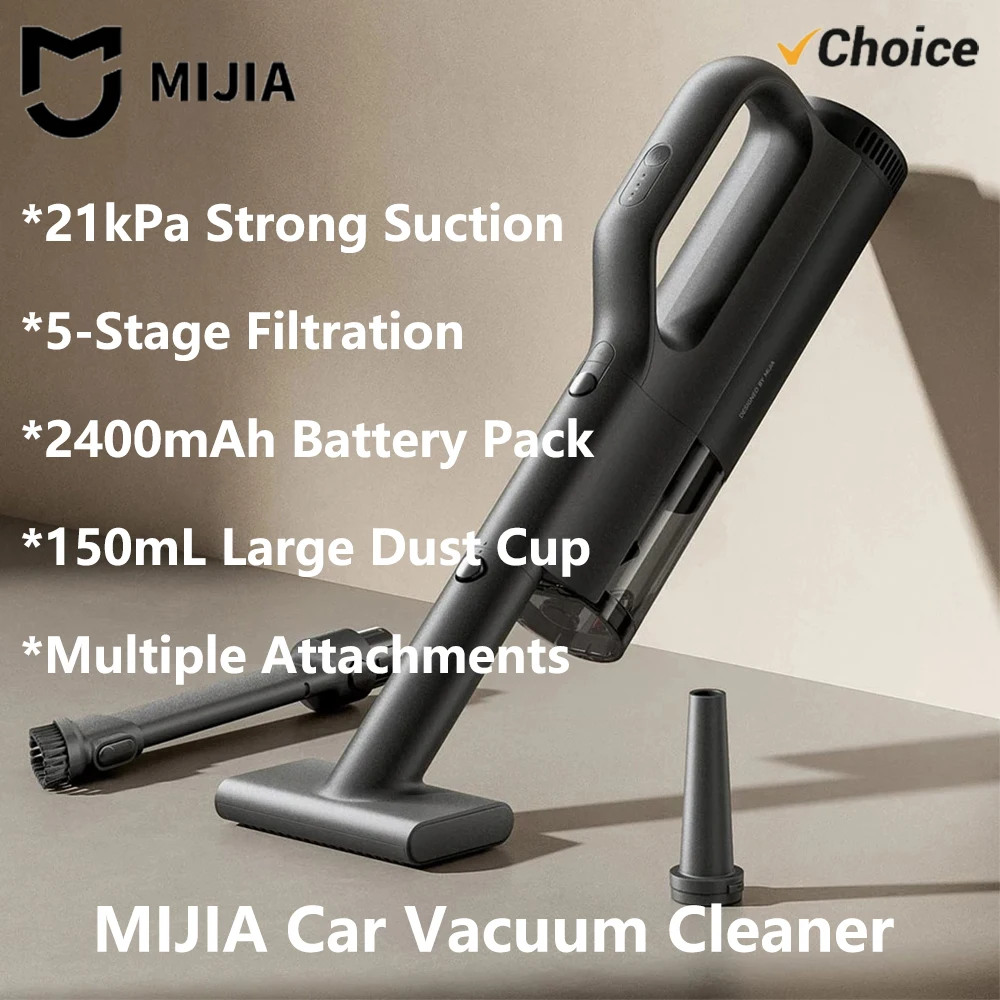 NEW MIJIA Car Vacuum Cleaner MJXCQ01QW 21kPa Suction 150mL Dust Cup 2400mAh Battery Washable Filter Element For Car Cleaning CN