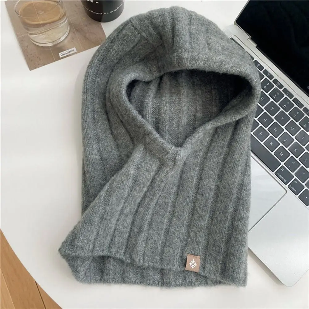 Windproof Wool Blend Balaclava Hat Knitted One-Piece Structure Wool Winter Cap Ear Flap Ear Protection Neck Warmer Outdoor Use