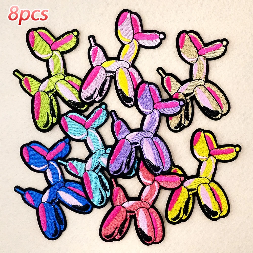 8Pcs/Lot Balloon Dog Purple Blue Pink Decoration Patches Embroidery Applique Ironing Clothing Sewing Supplies Decorative Patch