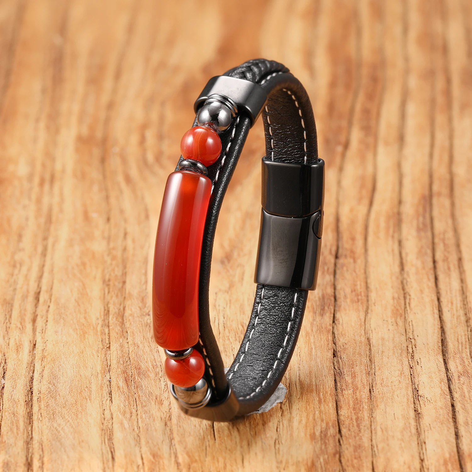 الجديد في سوار حجر عين النمر الطبيعي من حجر العقيق بمشبك مغناطيسي من الفولاذ المقاوم للصدأ مجوهرات مصنوعة يدويًا للرجال والنساء