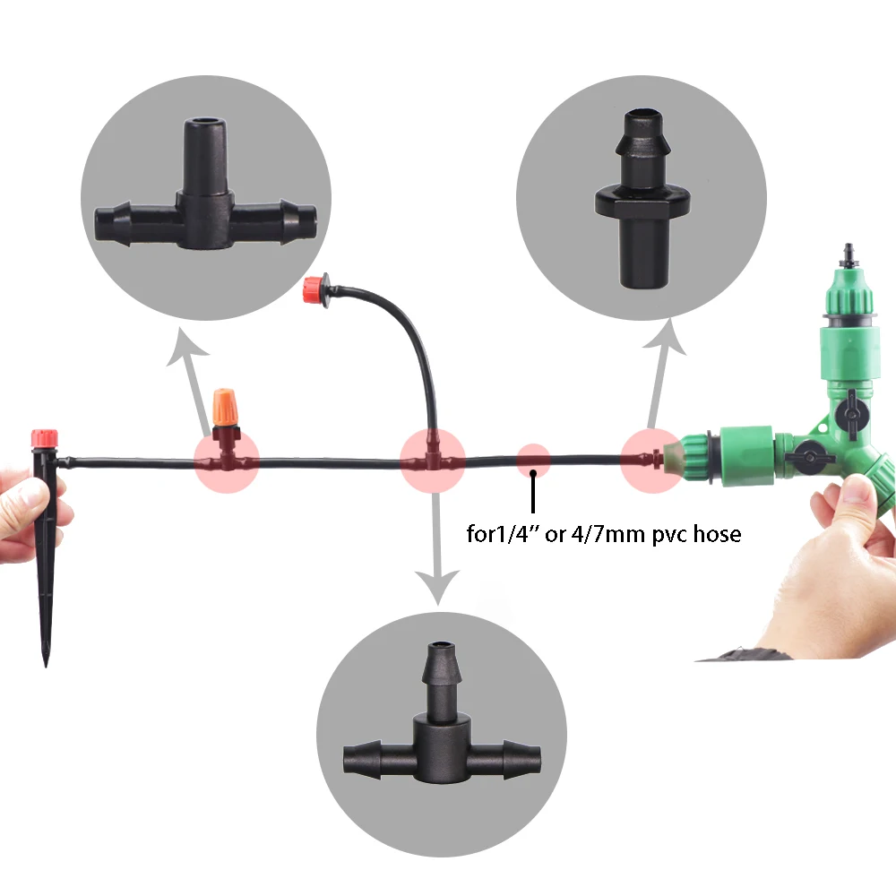 Dom i ogród złącza wody nawadniania kropelkowego podlewanie złącze rurowe armatura do rur 3/5 4/7mm wąż podwójny Barb Tee łokieć