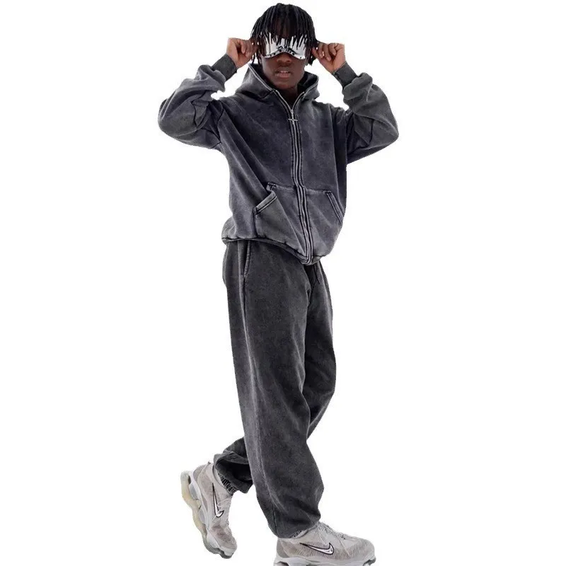 American Thick Warm Men's Zip Up Hoodie Sweatshirt Autumn Winter Fashion Oversized Loose Hooded Sweatshirt Jacket Streetwear