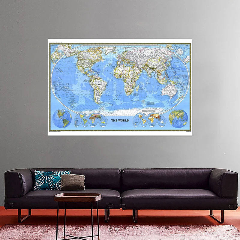 

150*100cm 1988 The World Map Non -woven Canvas Painting Retro Wall Art Poster and Prints Home Decoration School Office Supplies