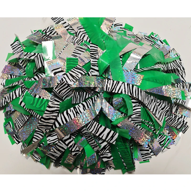 

1piece,Cheerleader Pom Poms with Plastic Green and White Zebra, 3/4 "x 6" Size, 8 ", 10"