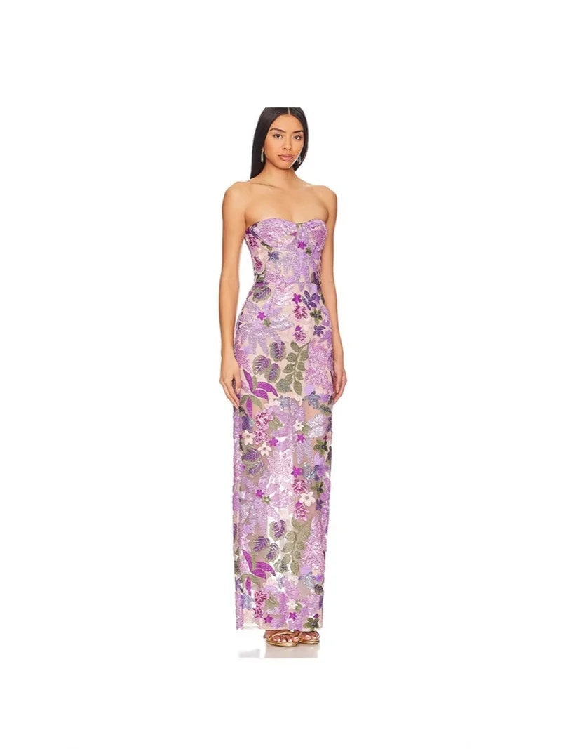

Purple Sequins Mermaid Women's Prom Dress Crystals Sexy Strapless Sleeveless Formal Birthday Party Gown Sheath Long Skirt Robes