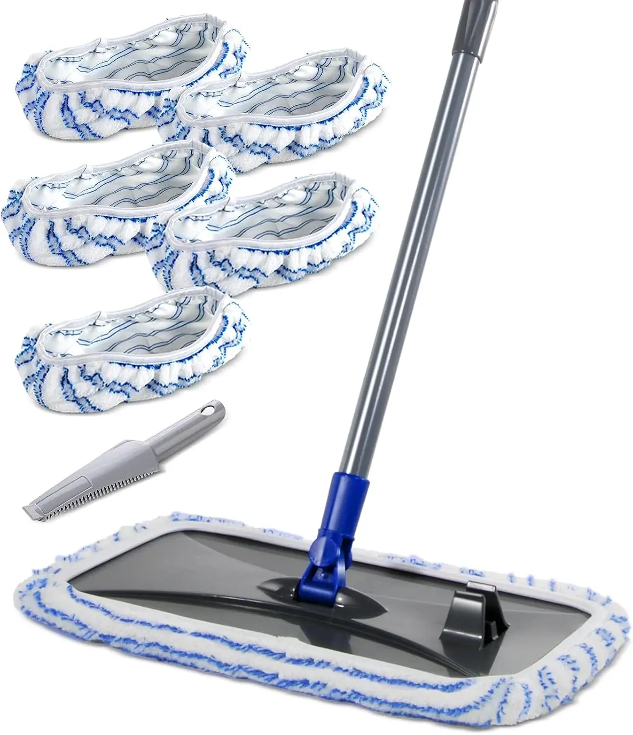 

Extra Large Microfiber Mop for Floor Cleaning, 16" Flat Mop with 5 Pads for Wet & Dry Use, Includes Cleaning Scraper - Blue