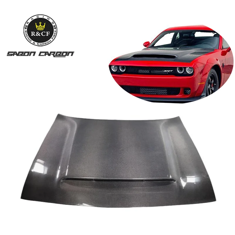 

For Dodge Challenger Demon Style Hood Carbon Fiber Bonnet Car Engine Cover Scoop Bodykit 2015+