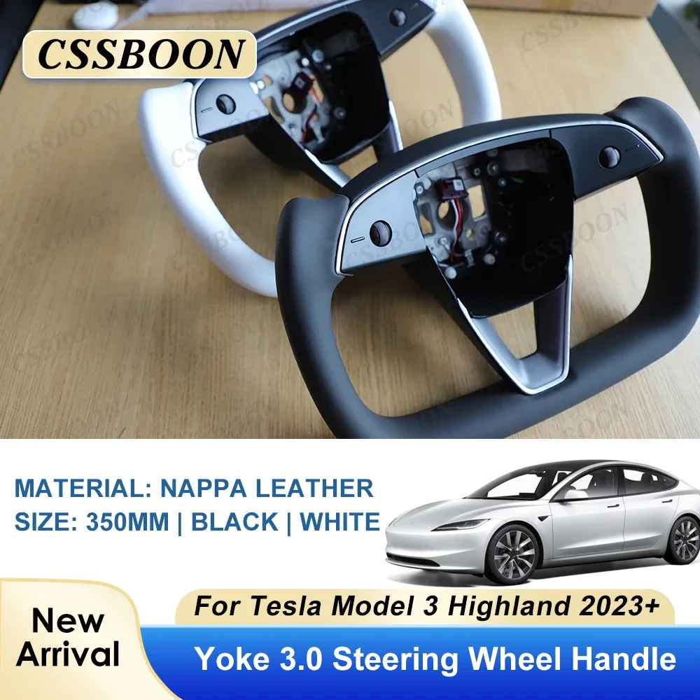 

Premium Yoke Style Steering Wheel Fabrication Services Compatible with Tesla Model 3 Highland 2023+ Heating Inside Black Leather