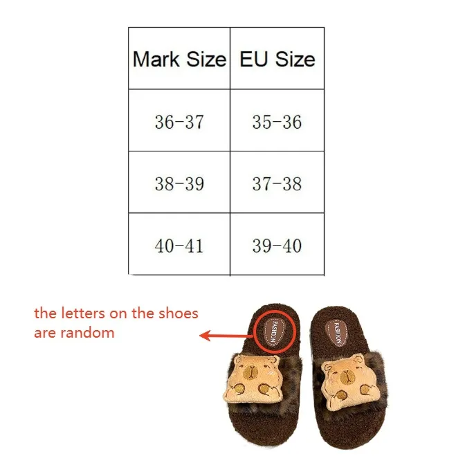 Fluffy Capybara Plush Slippers Cartoon Thicken Warm Capybara Dolls Slippers Home Wear Anti-slip Plush Leopard Slippes Women
