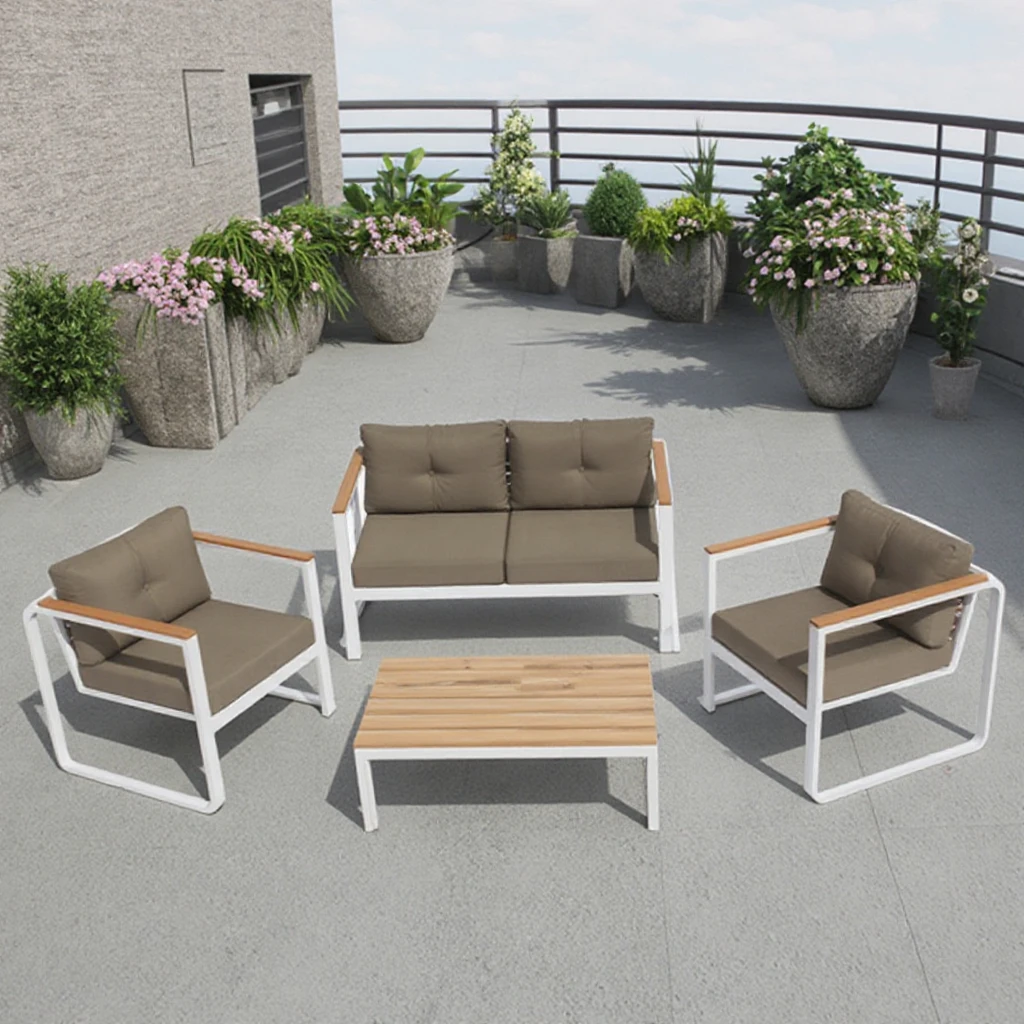 All Weather Aluminum Furniture Outdoor Terrace Session Plastic Wood Garden Sofa Set Garden Outdoor Furniture Set