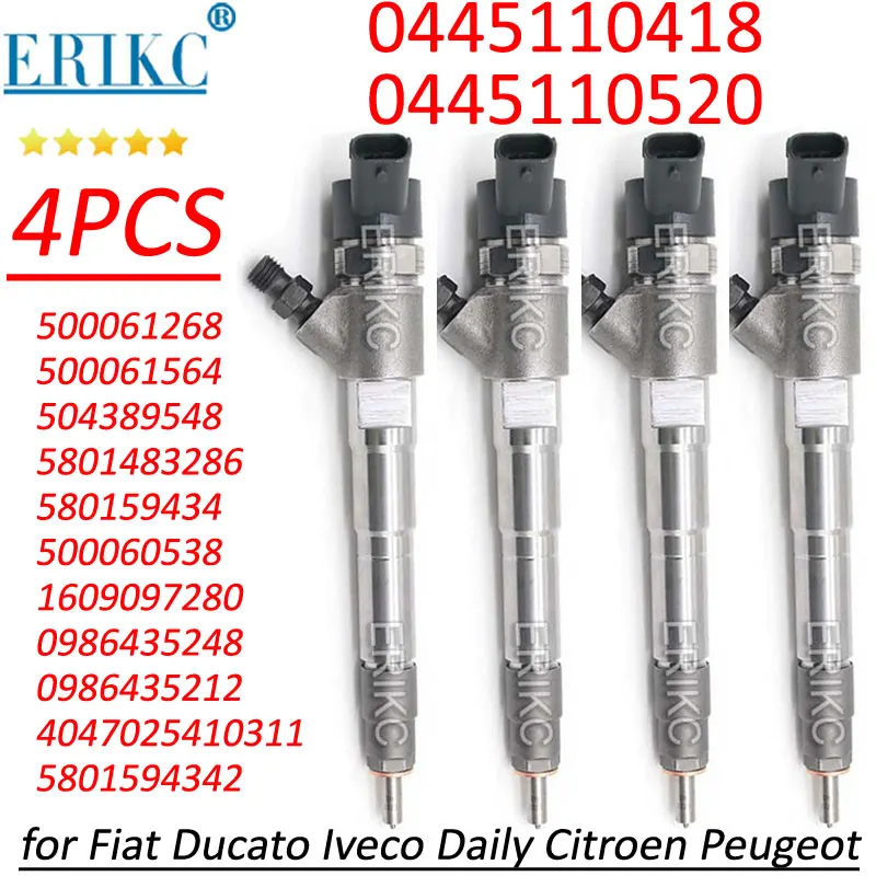 4PCS 0445110418 0445110520 Common Rail Injector for Fiat Ducato Iveco Daily Citroen Peugeot 2.3D 5801594342 504389548 1609097280