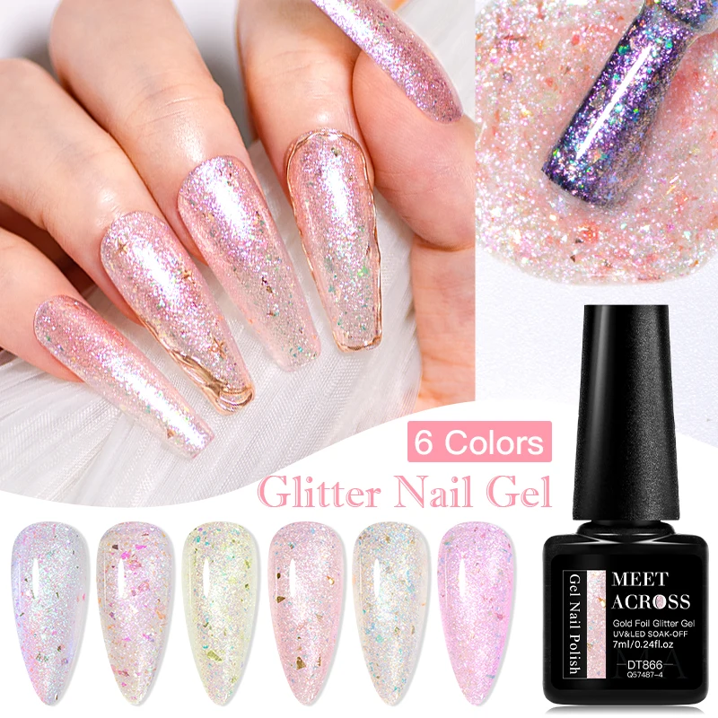 7ml Aurora Glitter Gel Nail Polish Pink Blue Shimmer Glitter Gold Foils Gel Polish For Manicure Soak Off UV LED Nail Supplies