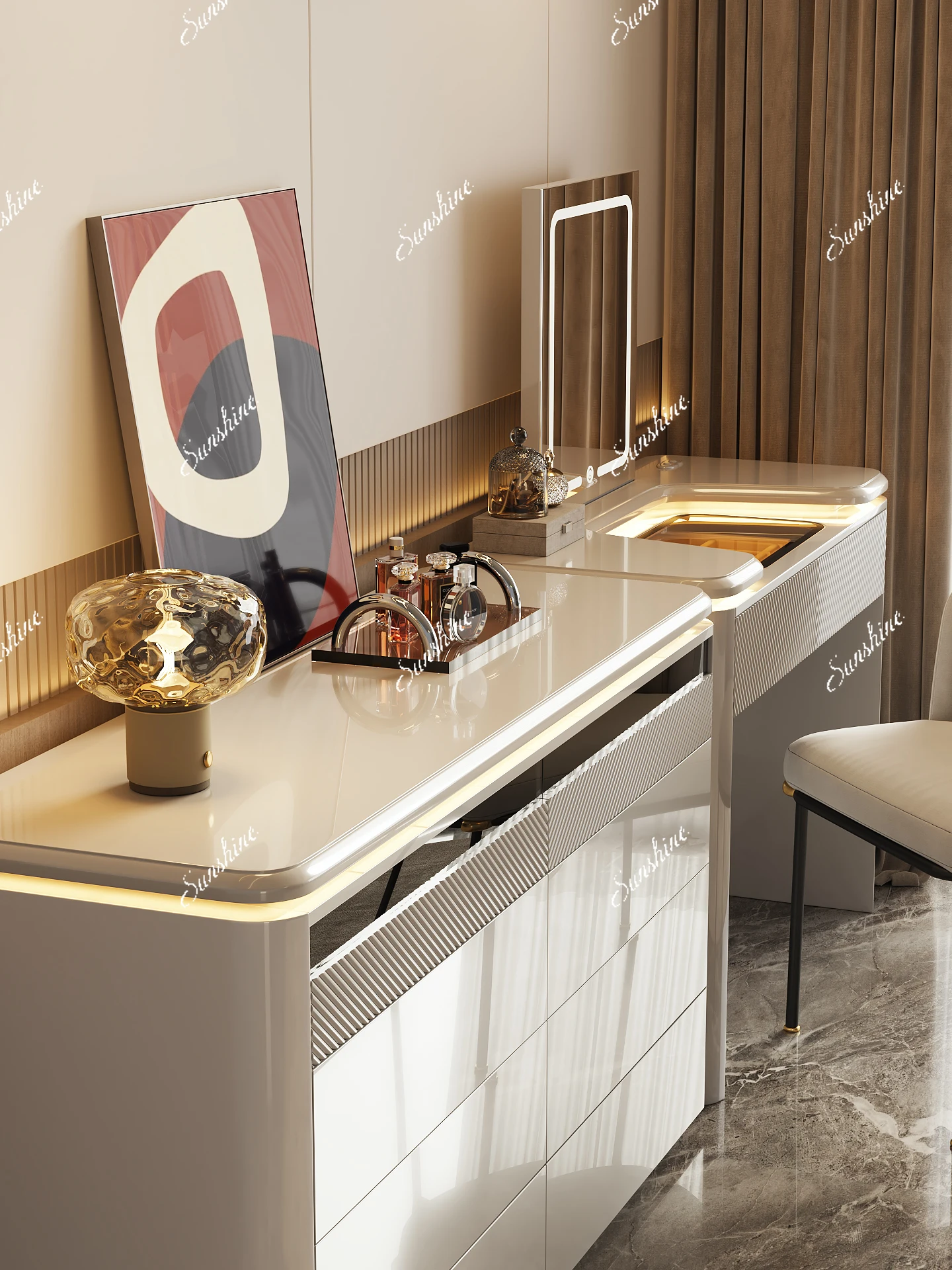 Italian light luxury high-end lifting dresser chest integrated bedroom end of bed, jewelry cabinet