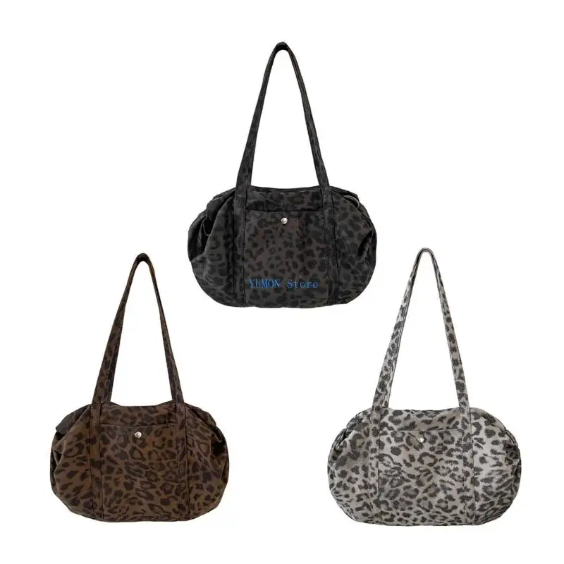 

D0UD Modern Leopard Print Underarm Shoulder Bag Breathable Cotton Constructed Armpit Purse Trendy Everyday Accessory