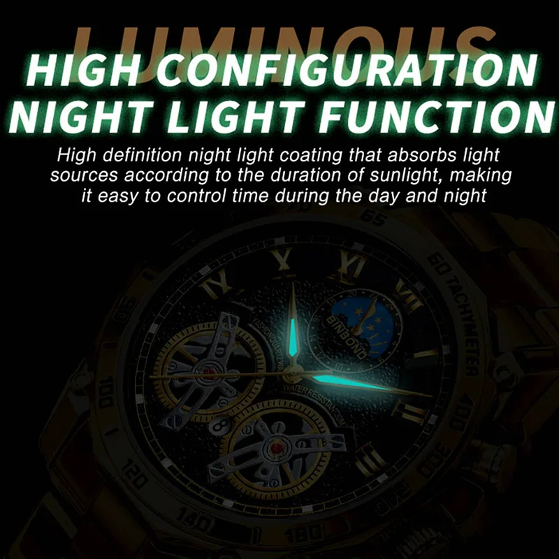 BINBONG B4833 Luxury Business Quartz Mens Watches Fashion Hollowing Stainless Steel 30M Waterproof Casual Male Wristwatches