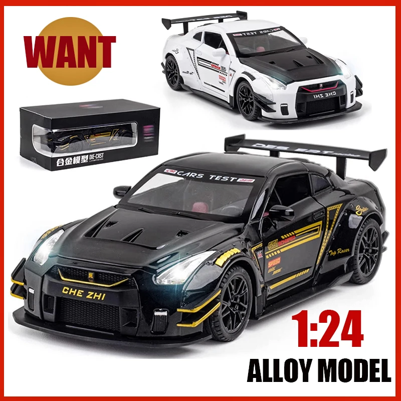 

1:24 Skyline Nissan GTR R35 Alloy Sports Car Model Toy Diecast Metal Simulation Sound Light Kid Birthday Christmas Gift Ornament