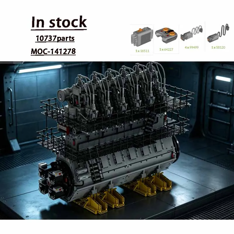 MOC-141278-Stroke Marine Diesel Infrared VersionEngine Assemble Patchwork Building Blocks Model • 10737 Parts Giant Engine