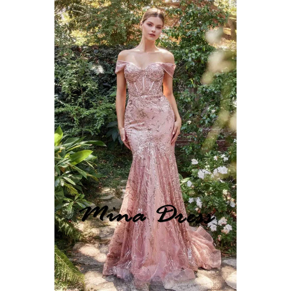 

Mina Customized Sleeveless Evening Dresses for Formal Occasions Backless Sequins Dropped Shoulders Wedding Dress Es Ball Gowns